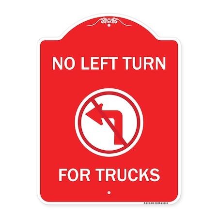 Signmission No Left Turn for Trucks W/ Graphic, Red & White Aluminum Sign, 18" x 24", RW-1824-23843 A-DES-RW-1824-23843